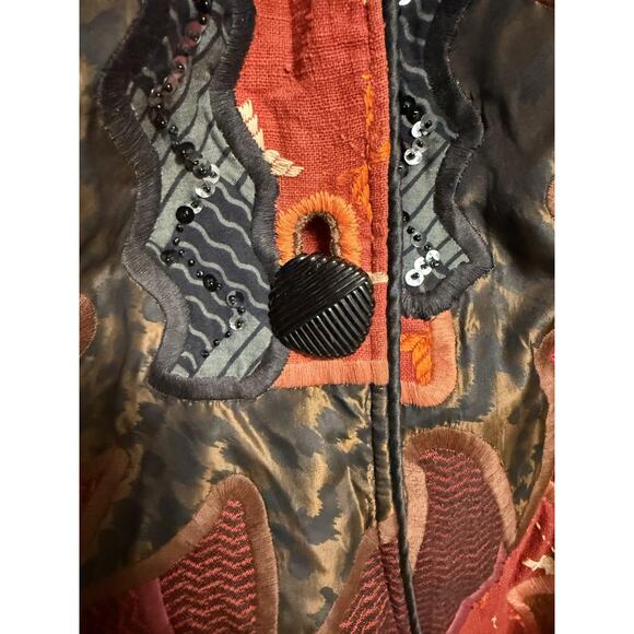 La Coleccion Judith Roberts Jacket Womens Medium Red Black Patchwork Beaded Boho - Picture 5 of 15